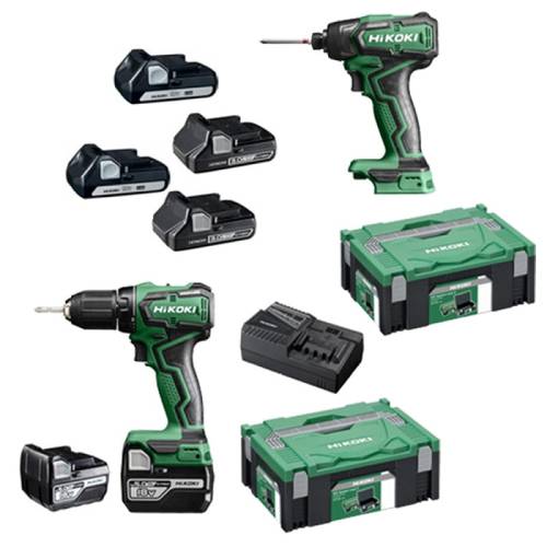 Zestaw Wiertarko-wkrętarka Hikoki DS18DD WPZ + 4x akumulator BSL 1830C i Zakrętarka udarowa WH18DD W2Z + 2 x akumulator BSL 1815